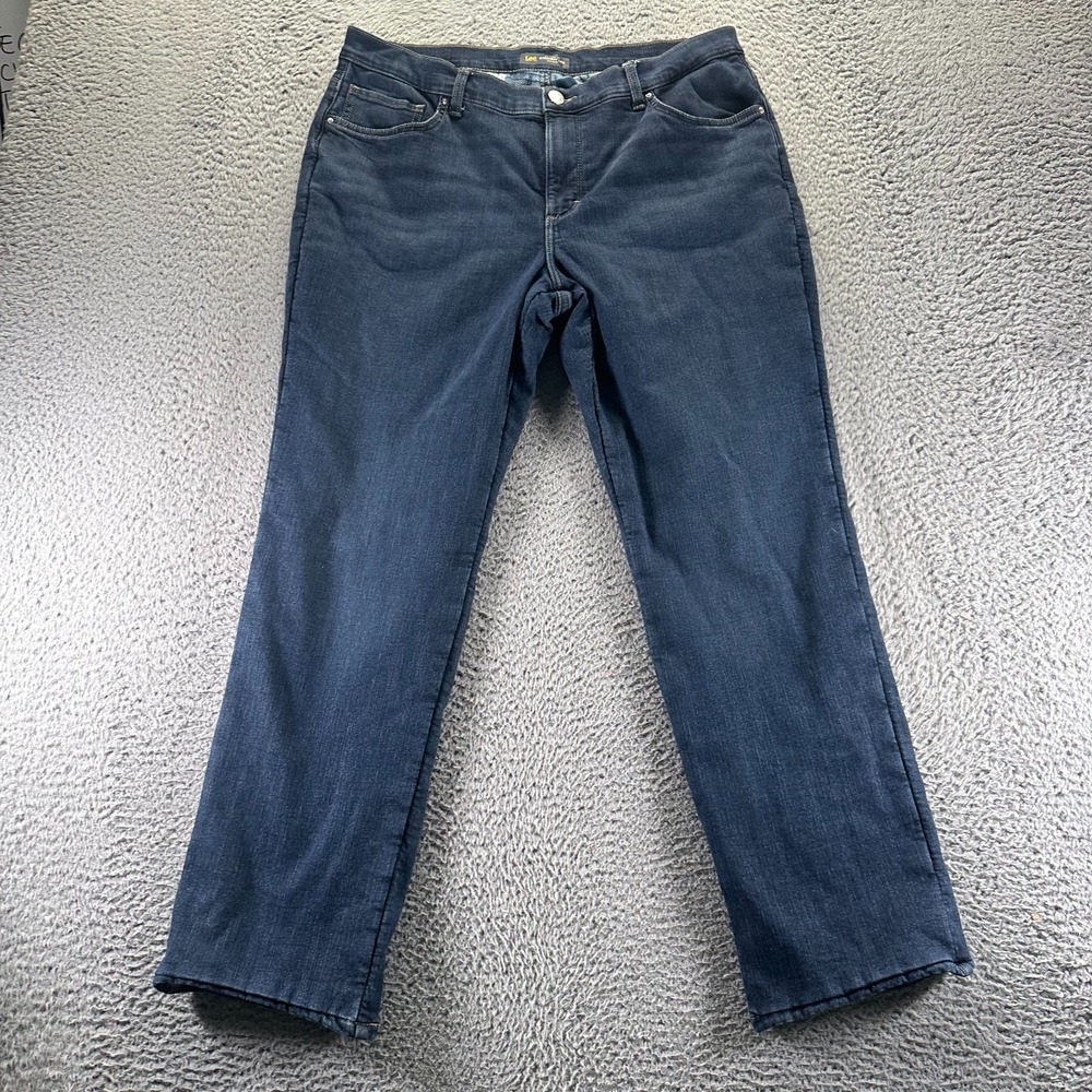 Lee Jeans Womens 16 Blue Cotton Denim Straight Leg Relaxed Mid‎ Rise Stretch